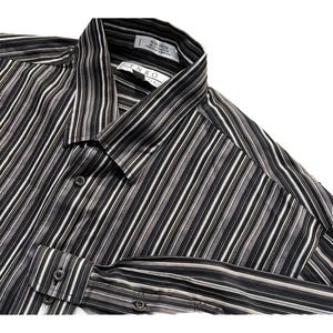 ENRO Men's Dress Shirt Sz 2XL Long Sleeve Dk Brown Stripes, Non-Iron! Large Nice